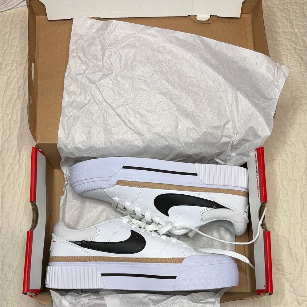 Nike Court Legacy Lift in White, Black, and Orange